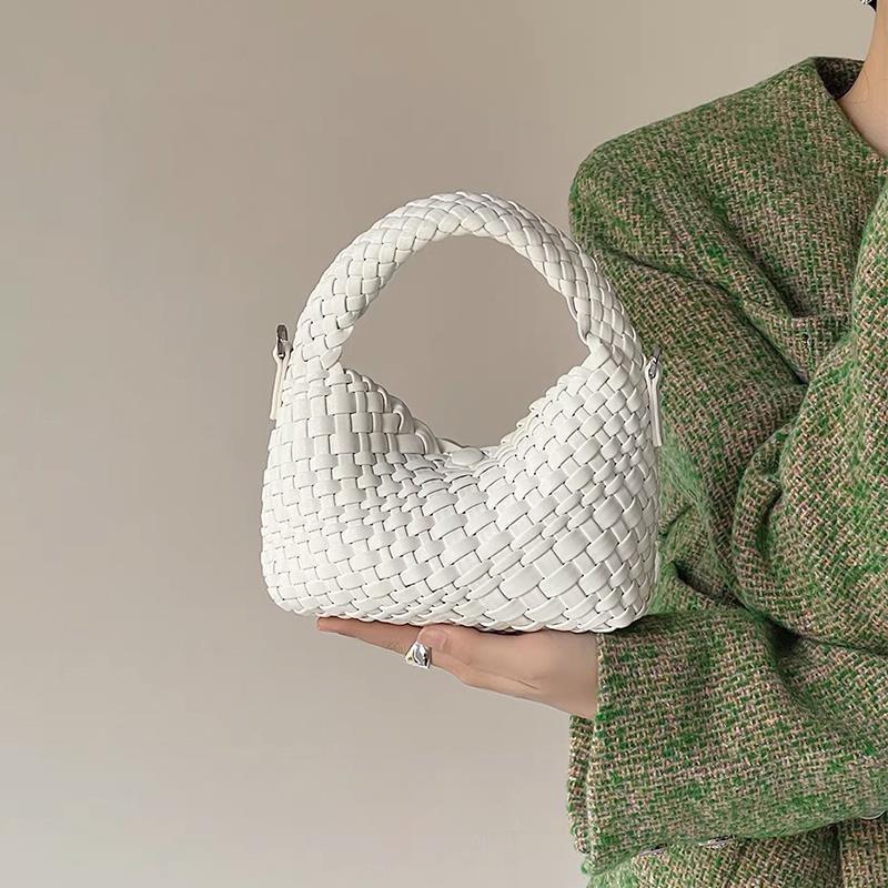 

Niche solid color portable vegetable basket bag generation pu leather crossbody woven bag women s handbag OEM 17X6X12cm белый