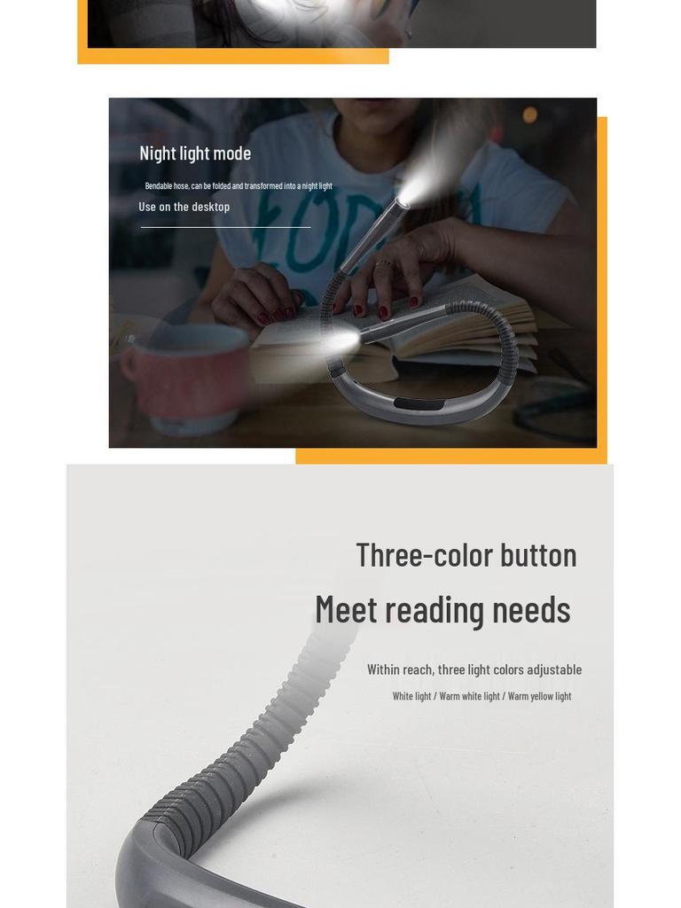 LED Neck-Hanging Reading Lamp with Eye Protection, Three-Speed, Dual-Color, Double-Head Lighting