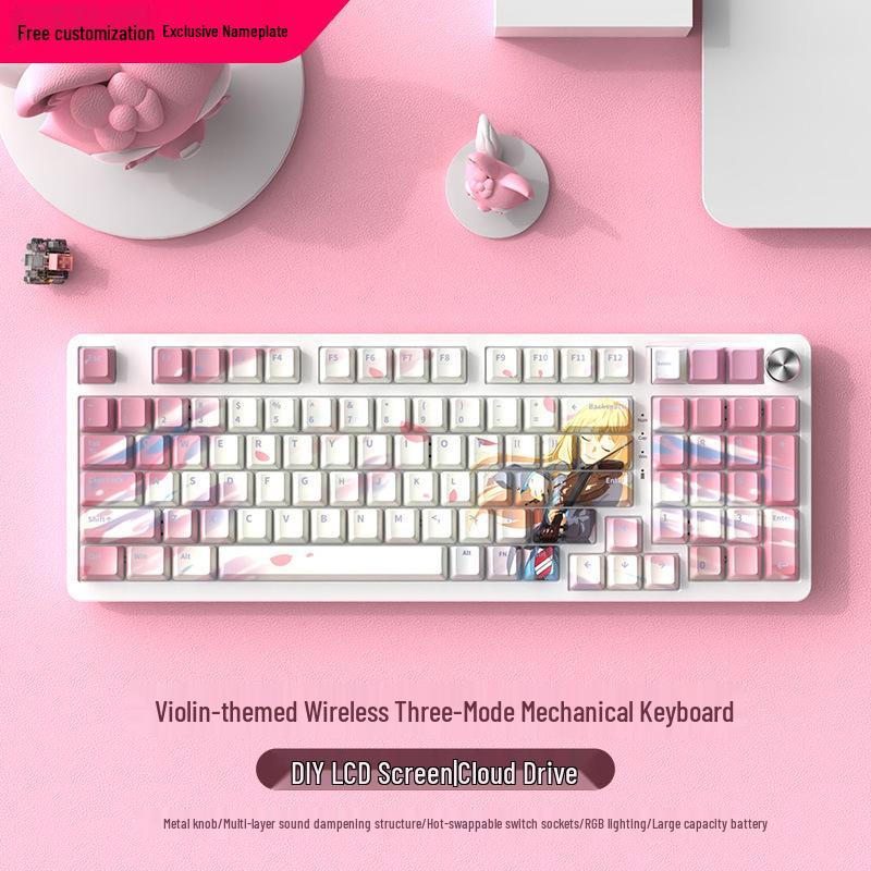 Wireless Bluetooth Mechanical Keyboard - 98-Key, Blue Switch, Silent for Gaming/Esports, High-Design for Girls/Office Use.
