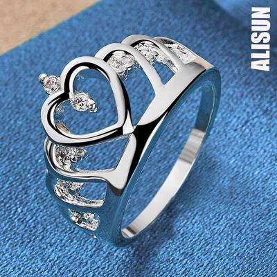 925 Sterling Silver AAA Zircon Heart-shaped Crown Ring Fashionable Wedding Jewelry