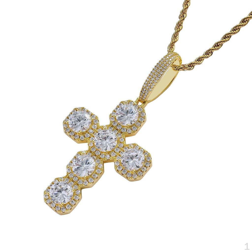 Подвеска-цепочка с бриллиантом, крестик с кубическим цирконием AAA, модная бижутерия золотистый