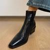 Rindsleder Retro-Temperament zeigt Füße klein quadratischer Kopf dicker Absatz kurze Stiefel Leder Seitenreißverschluss Martin-Stiefel Damen Pendler Chelsea-Stiefel