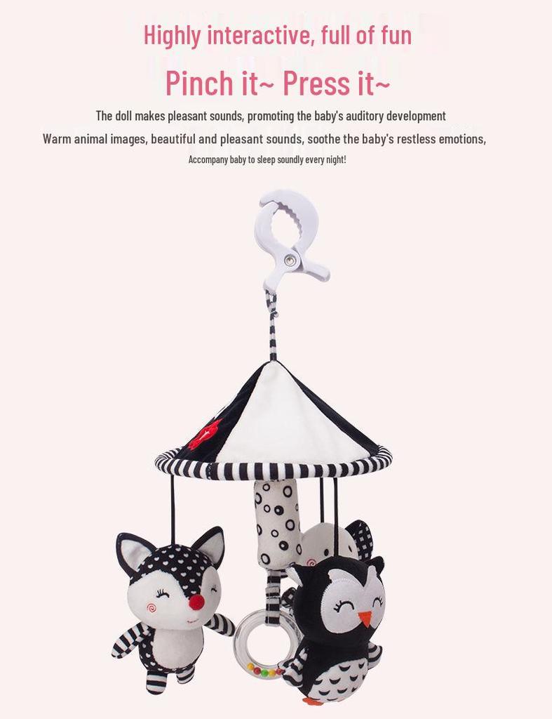 Happy Monkey Black & White Newborn Crib Mobile: Rotatable Wind Chime & Stroller Hanging Toy