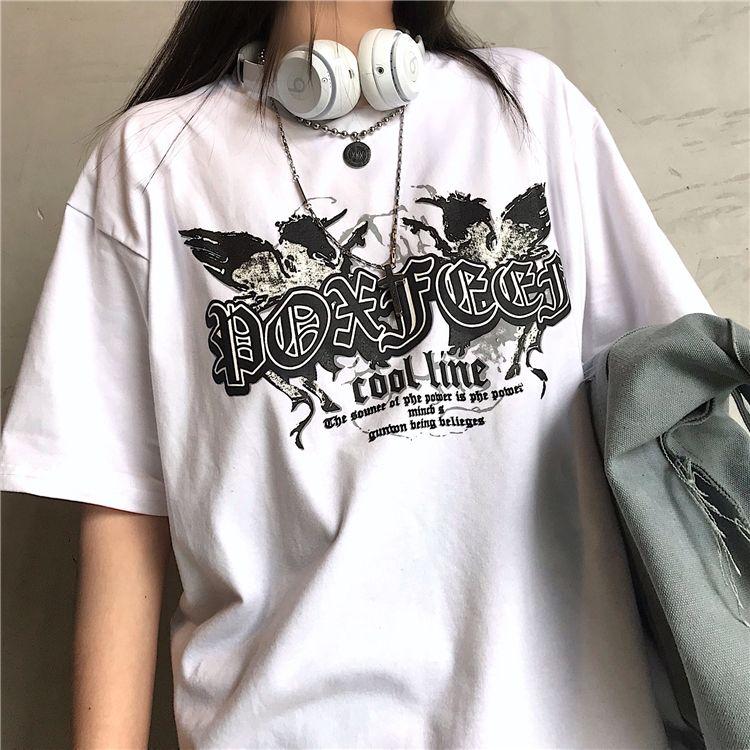 Fashion Casual Harajuku Goth Graphic T-Shirts Women Clothes Female Girls Beautiful Y2k Top Broken