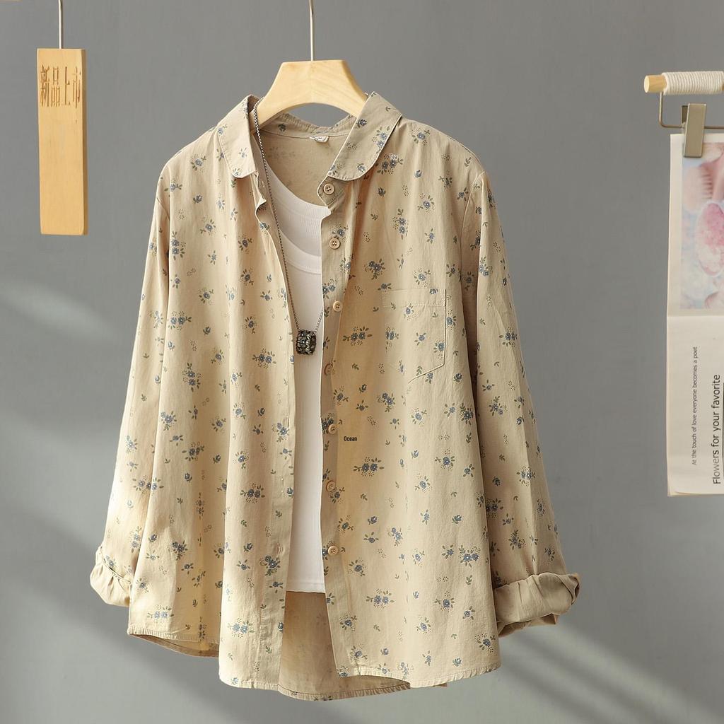 Women's Floral Print Cotton Long Sleeve Shirt - 2026 Spring Collection