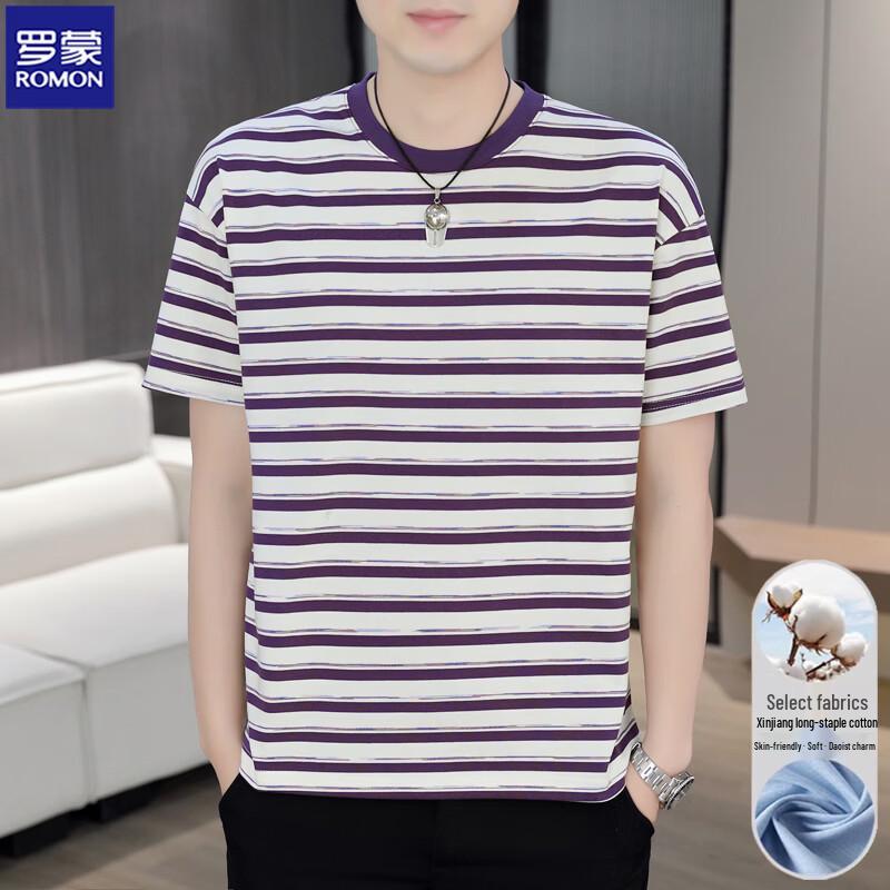 ROMON Men's Striped Casual Short-Sleeve T-Shirt