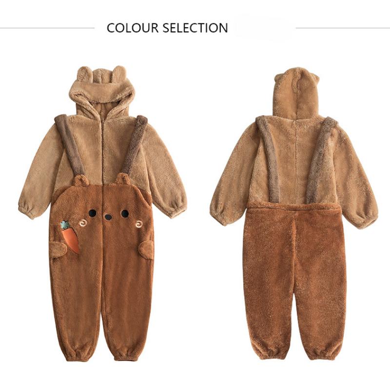 Cute Cartoon Fleece Pyjama Flannel Robes Women High Quality Onesie Adults Animal Pajamas Set Women Men Warm Winter Bear Sleepwear