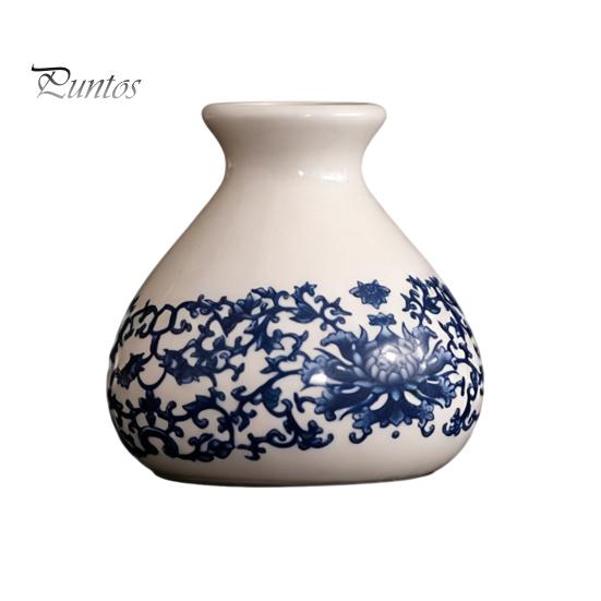 Miniature Flower Pot for Succulents Small Blue and White Porcelains Vase, Mini Chinoiserie Bud Vintage Ceramic Decorative Desktop Planter Oriental