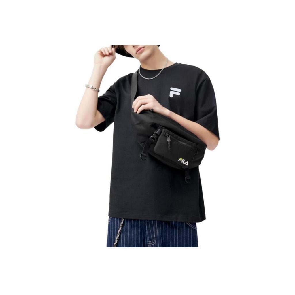 Fila Logo Print Casual Loose Round Neck Short Sleeve T-Shirt Unisex Tops Deep-Black T11U126110F
