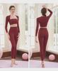 Fato de Yoga Feminino de Alta Elasticidade e à Prova de Choque: Top de Renda de Manga Comprida & Calças de Cintura Alta com Efeito Levanta Bumbum