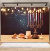 Rosh Hanukkah Fotobakgrunn Borddekking Tallerkener Frukt Lysestake Lys Brød Babyportrett Festival Fest Foto Bakgrunn