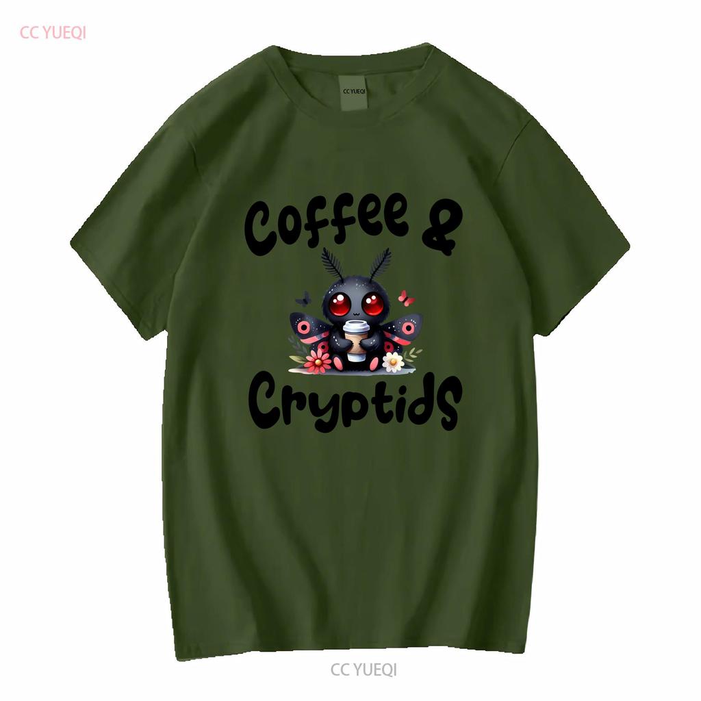 Coffee Cryptids T Shirt Lover Cryptid Mothman Creepy Kawaii Cute Bella Canvas 3001 Long or Short Sleeves Vintage Washed Fashion
