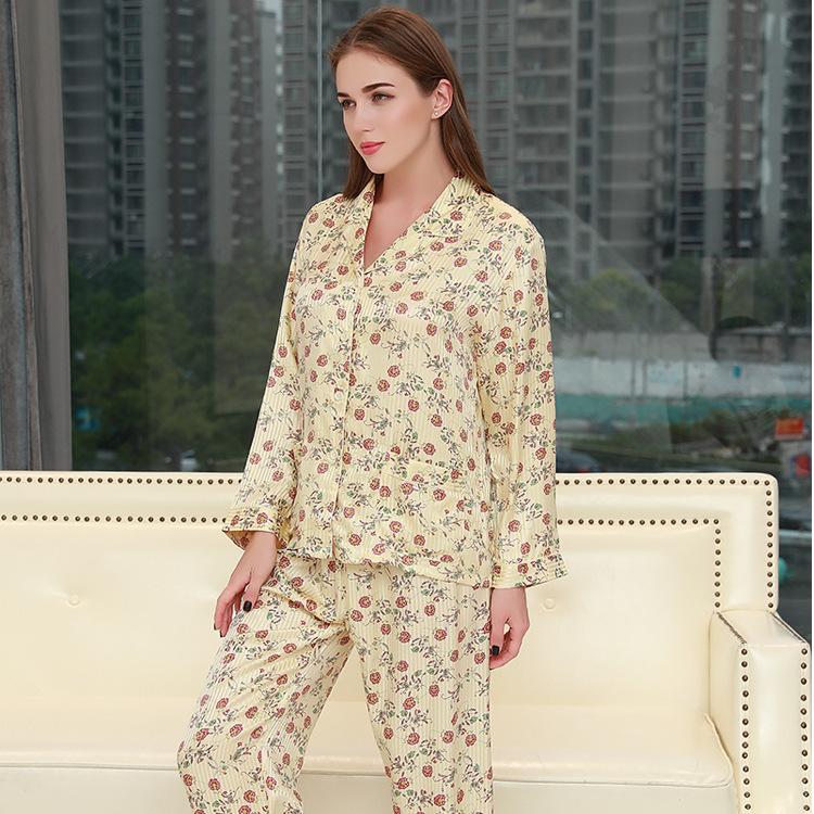 High-end Mulberry Silk Pajamas Women's 1011 Spring and Autumn New Silk Pajamas Women's Thin Long-sleeved Pajamas Set
