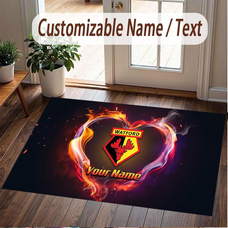 Custom Rug Watford FC Pattern Print Name Text Soft Non‑Slip Floor Carpet for Home Indoor Decoration