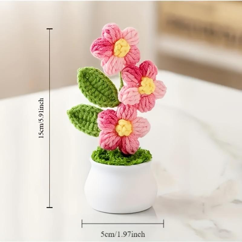 1Pcs Handmade Crochet Bonsai with Artificial Flowers Charming Knitted Flower Centerpiece, Suitable for Home Decor Perfect for Easter, Christmas