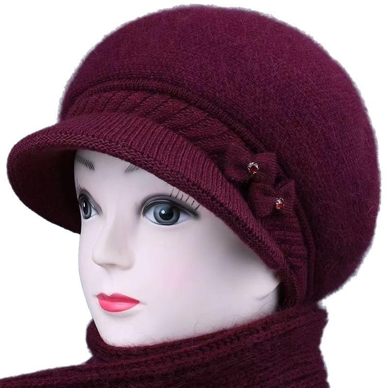 Winter duck tongue wool hat female old lady velvet cold-proof warm rabbit fur knitted hat