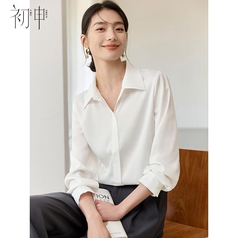 Chushen Women s Detachable Pearl Chain Long-Sleeved Shirt L