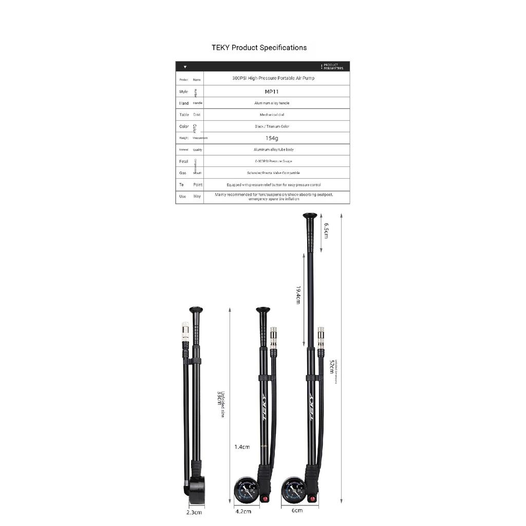 OFFBONDAGE Portable Bicycle Pump 300PSI Bike Air Pump Portable Tire Inflator MTB Road Bike Pump with Gauge Schrader Presta Valve