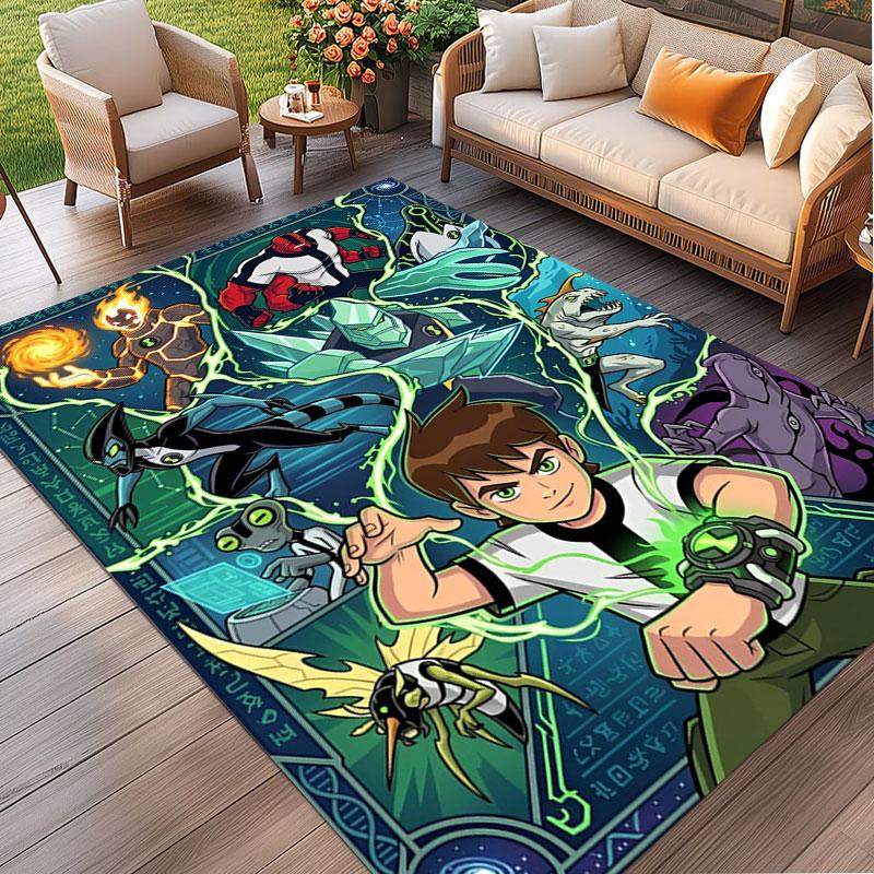 Ben 10 Cartoon Print Rug, Washable Floor Carpet, For Entryway Dorm Laundry Room Office Study, Home Decor Birthday Christmas Gift