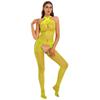 Bodystocking a rete da donna con design traforato, scollo all'americana incrociato e top da discoteca
