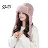 Travel Essential Headgear Women Trapper Hat, Wool Blend Knitted Hat with Ear Flaps, Fuzzy Cold Weather Headwear Trim, Warm Winter Knit for Hiking