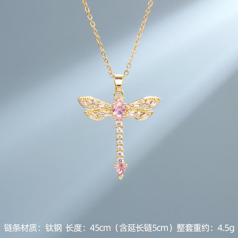 High Grade Dragonfly Zircon Pendant Necklace Stainless Steel Trendy Insect Choker Jewelry Party Gifts For Women Girls