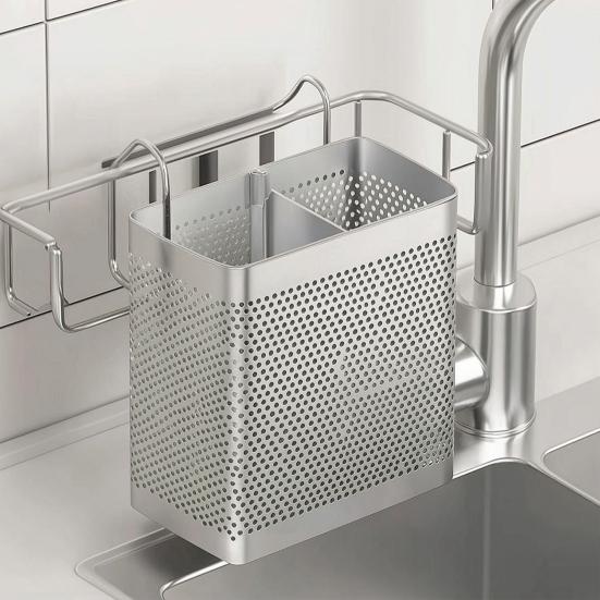 Chopstick Holder Stainless Steel with Double Compartment Organizer Ventilation Drainage Rust-Resistant Container for Kitchen Countertop