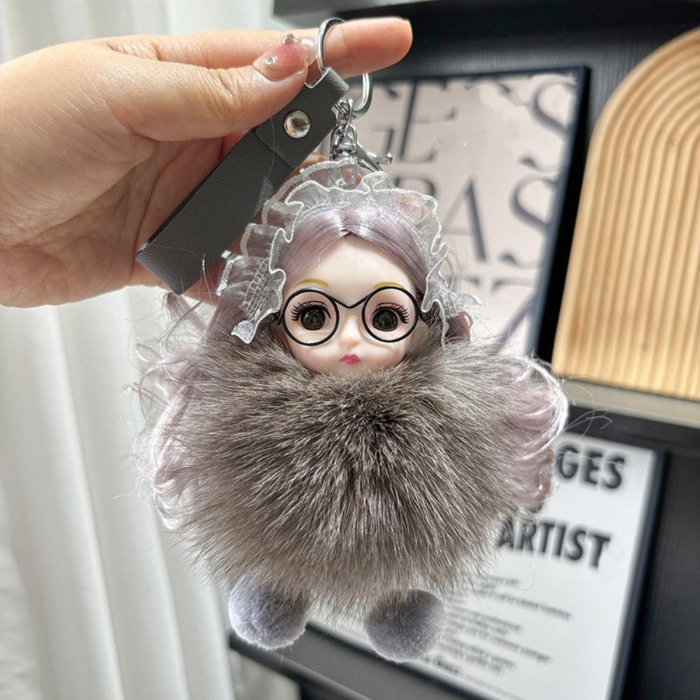 Hairball Pompom Sleeping Baby Keychain Kawaii Fluffy Toys INS Plush Dolls Pendant Children