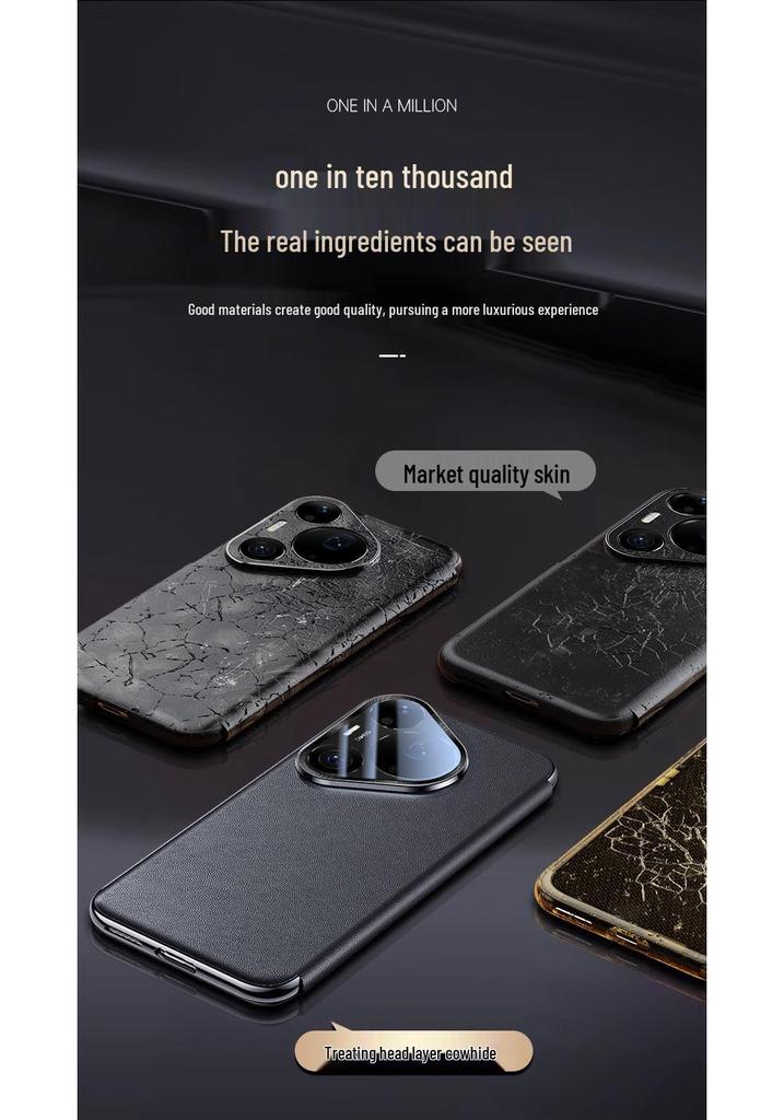 Qiali Genuine Leather Magnetic Flip Case with Smart Sleep for Huawei Pura90 Pro Max