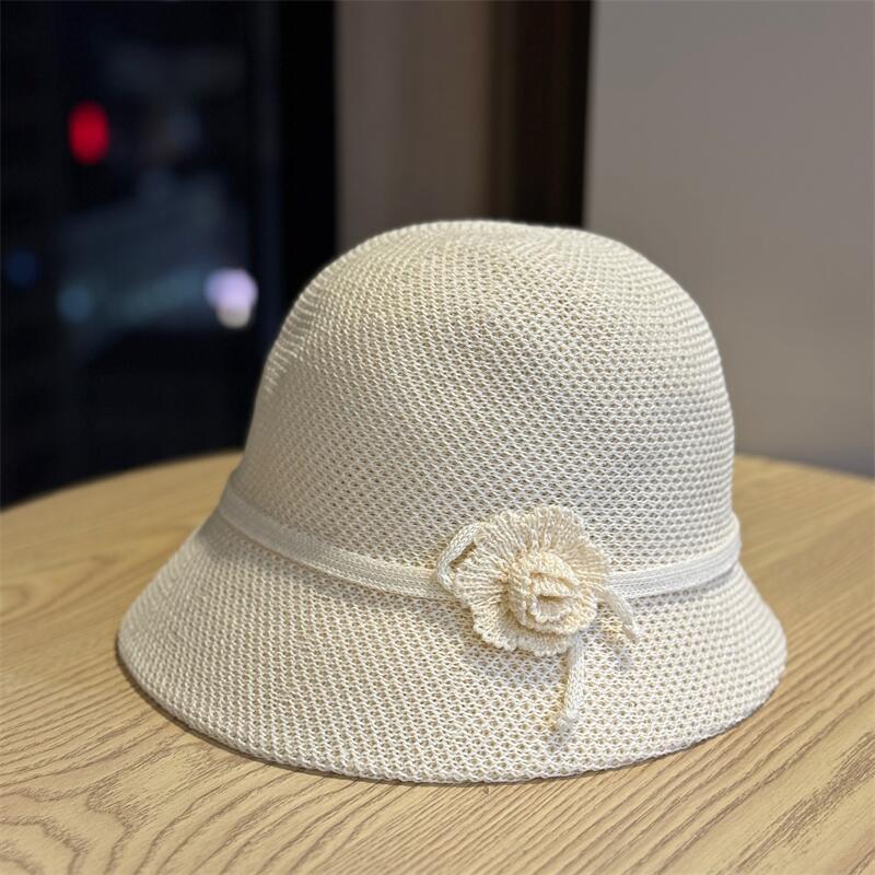 New Elegant Japanese-style Small-brimmed Bucket Hat for Women, Breathable Single-layer Sun Hat for Spring and Summer, Knitted Cool Hat, Sun