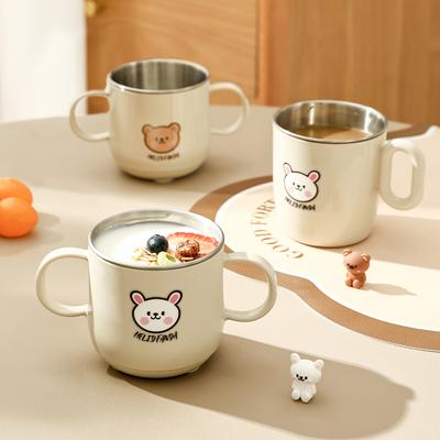 Cute 304 Stainless Steel Cup With Handle Cartoon Drinkware Reusable Double Layer Water Cup Detachable Kid Drinking Mug