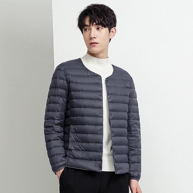 Men's Lightweight Collarless Down Jacket - Autumn/Winter, Plus Size Round Neck White Duck Coat