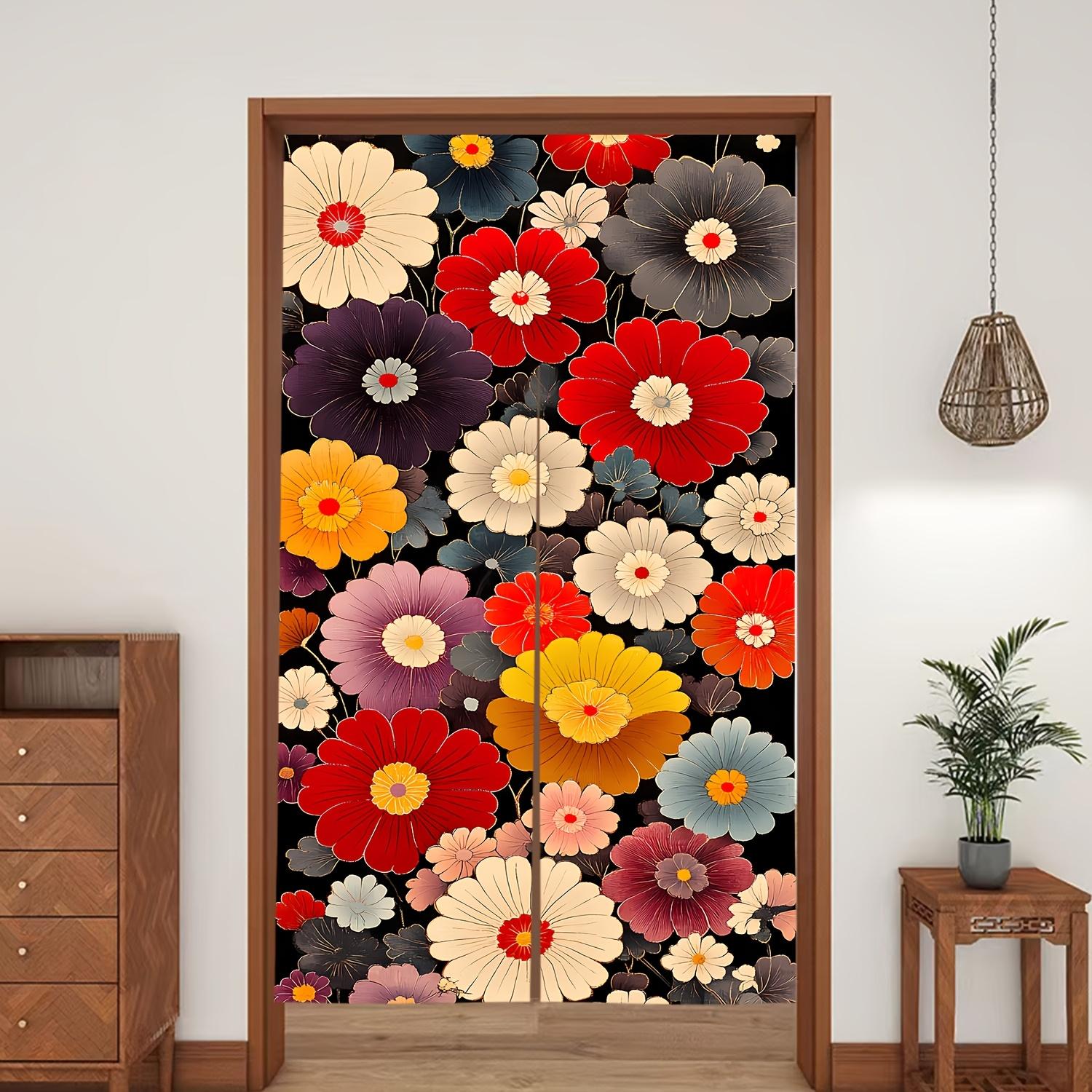 

1pc UJoli Art Deco Floral Door Curtain 33.86x56.3inch - Vibrant Japanese-Inspired Colorful Flower Pattern, Durable Linen Fabric, 65x100cm26x39in