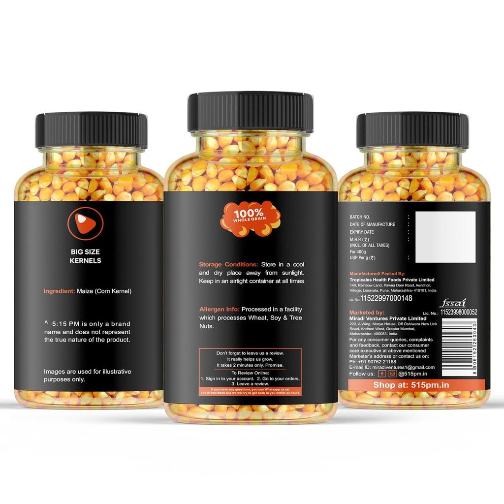 5:15PM Maiskörner Samen 400g | Große Gourmet Popcorn Samen | Hohe Expansion Snack Popcorn
