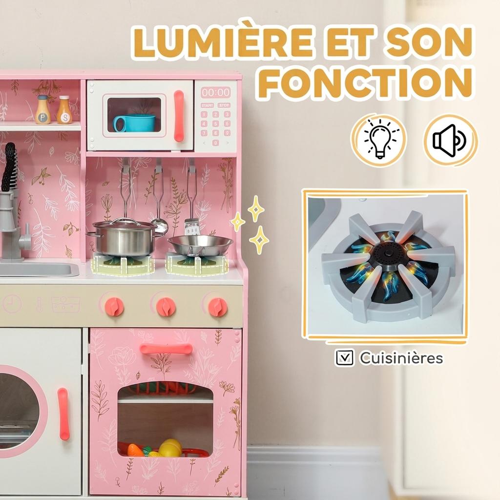 Children's Kitchen, Ice Cubes, Microwave, Oven, Hob, Sink, Washer, 90 x 33.3 x 91.6 cm, Pink
