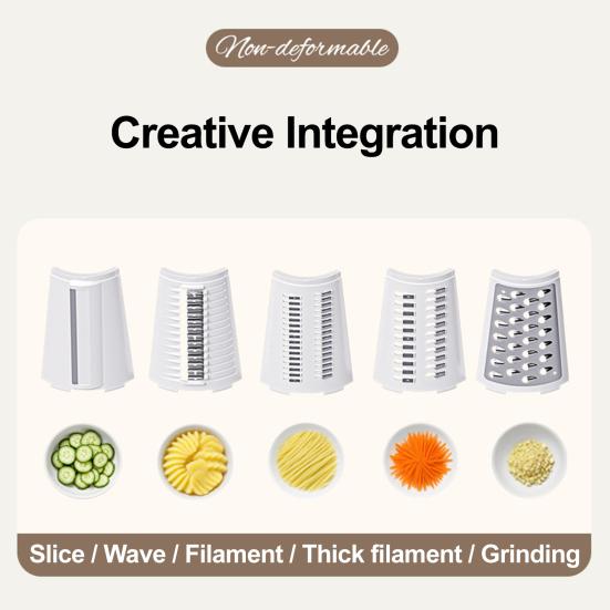 5-i-1 Roterande Osthyvel och Grönsaksskärare med Sugfot Rostfria Blad Handvev Köksnödvändighet Hackare för Effektiv Matlagning