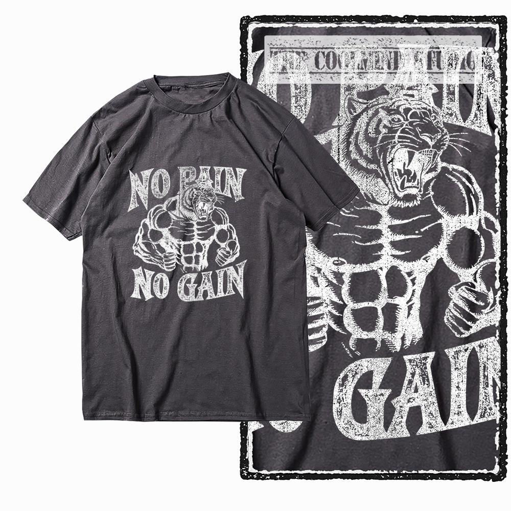 Coolmind Z1063 100% Cotton no pain no gain tiger Exclusive Graphic Men T shirt Cotton men tshirt for men tee shirt