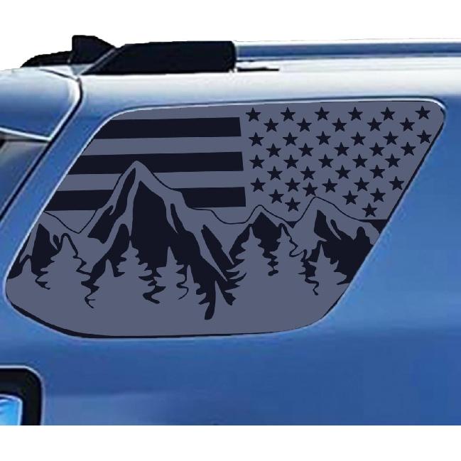 Xinghe for 2010-2024 Toyot@ 4Runner Rear Side Window Mountain American Flag Decals, Matte Black Mountain Flag Decal for Truck Side Back Window
