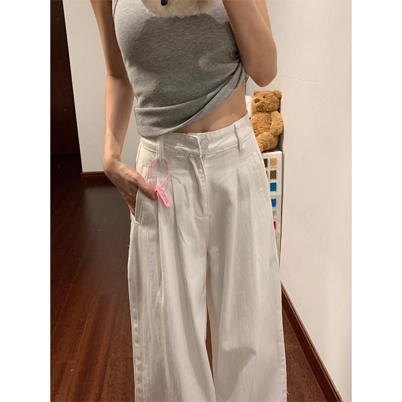 High-Waisted White Wide-Leg Pants - Plus Size, Slimming, Pear-Shaped Fit, Casual Autumn 2025