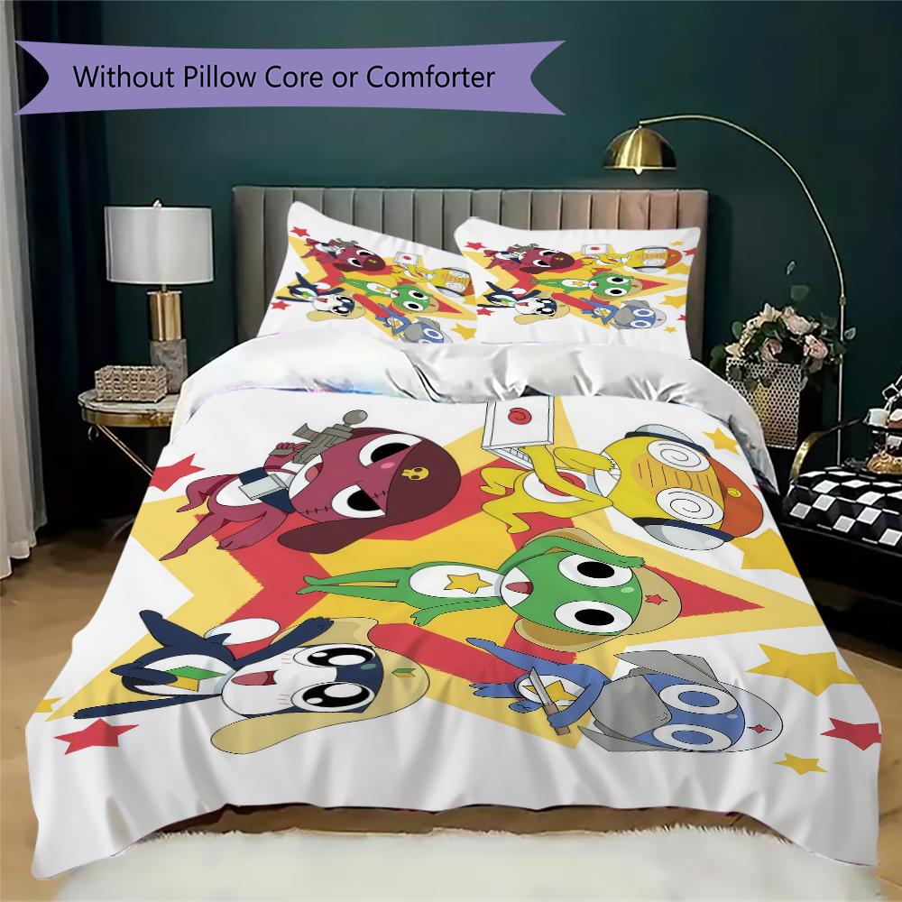 Keroro Pattern Bedding uilt Set uilt Cover Pillowcase Home Decoration Birthday Gift (1 * duvet cover + 2 * pillowcase without core)