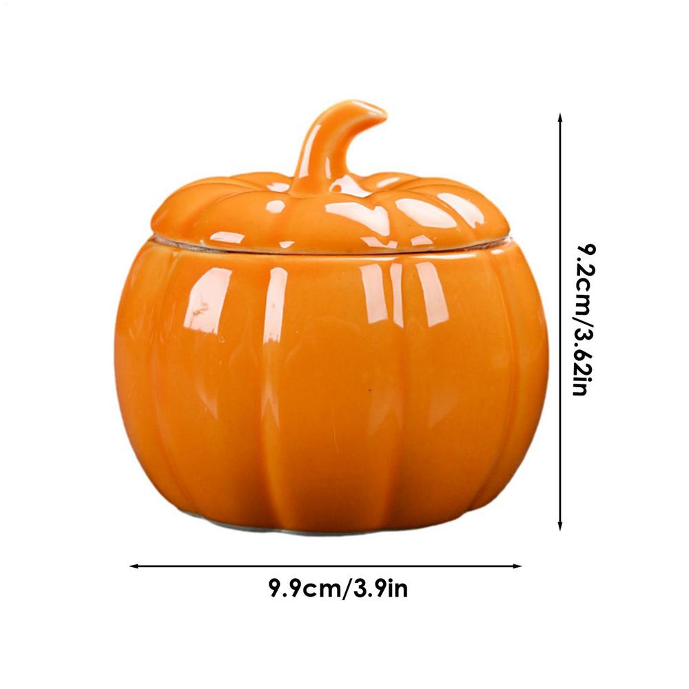 Pumpkin Shaped Ceramic Jar Airtight Storage Container With Lid For Thanksgiving Treat Food Kitchen Party Bedroom Dorm Decor