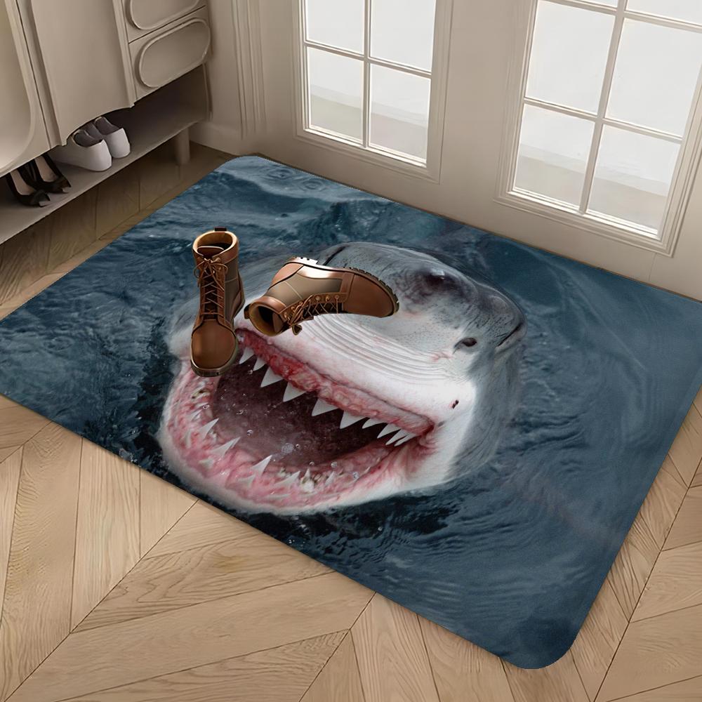 Funny Shark Floor Mat Non-Slip Laundry Room Mat Laundry Decor Balcony Child Living Room Bedside Mats