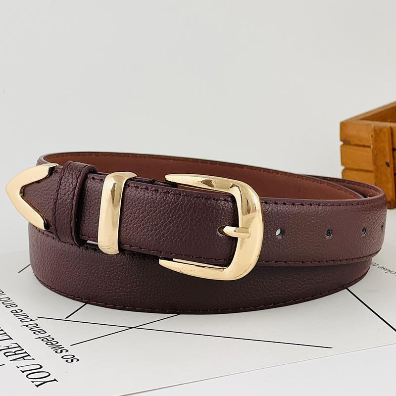 Pu Womens Modern Leather Belt With Gold Metal Pin For Office Casual Daily