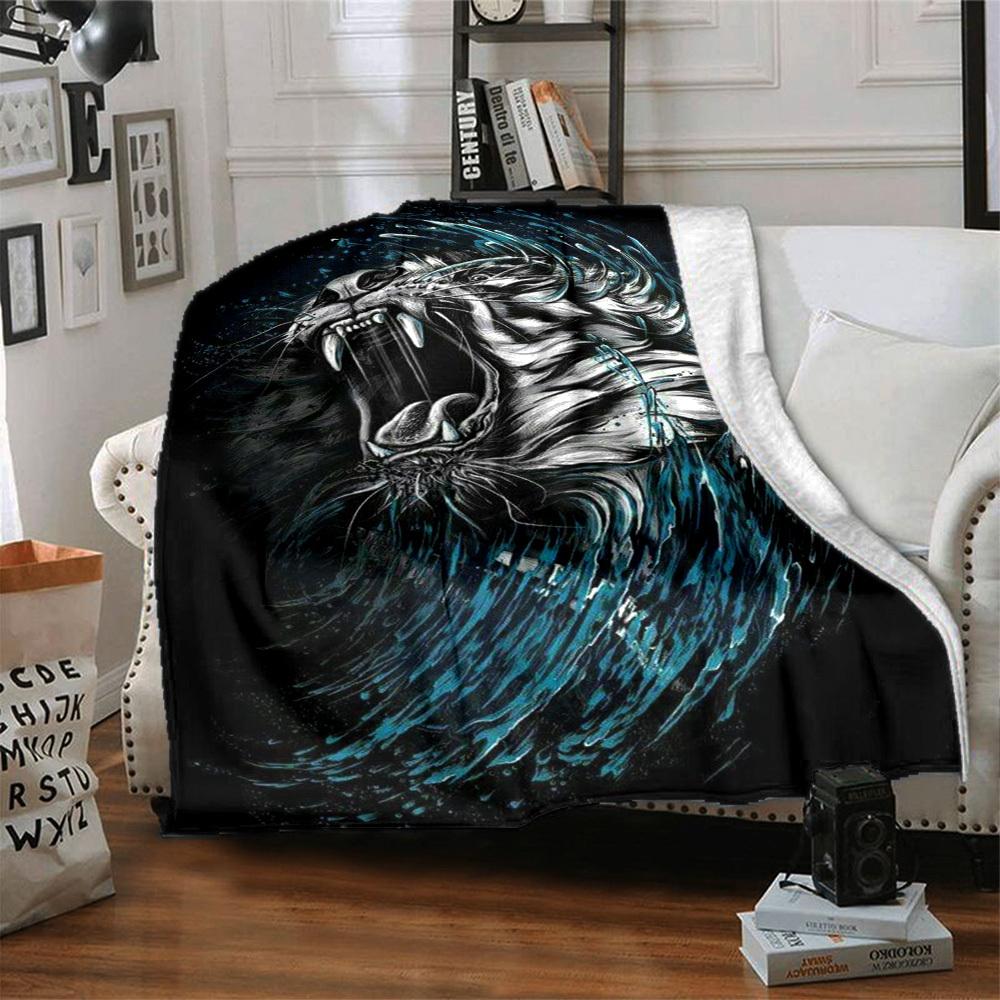 1PC Tiger Water Wave Design Print Blanket, Soft Throw Blanket - Warm & Cozy for Couch, Bed, Office, and Travel yy250912179
