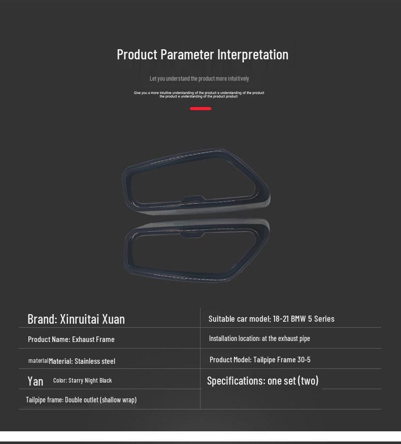 BMW 5 Series (2018-2021) Black Stainless Steel Exhaust Pipe Cover