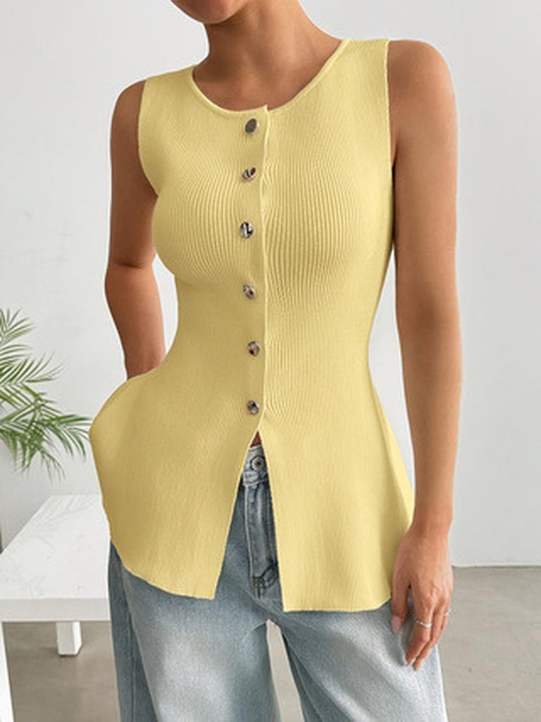 Women's Oversized Casual Knit Sweater Vest Set - Golden