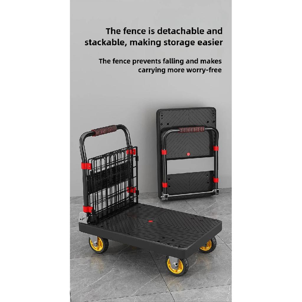 Fence flatbed cart folding silent trolley household pull trolley handling four-wheeled small trailer small pull truck