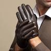 Velvet Linning Men Business Sheepskin Leather Gloves Winter Full Finger Touch Screen Brown Gloves Riding Motorcycle Gloves