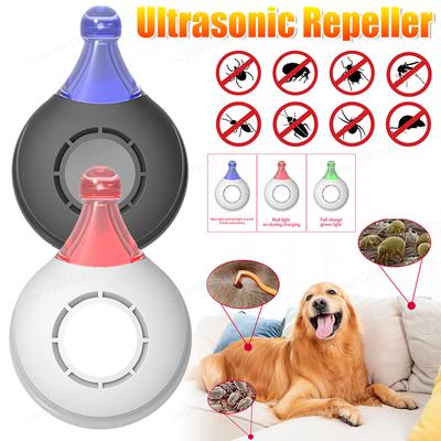 USB-aufladbarer Ultraschall-Schädlingsvertreiber Floh Zecke Läuse Abwehrmittel Anti-Käfer Insektenschutz für Katze Hund Haustierbedarf 3,3x1,4x4,6cm