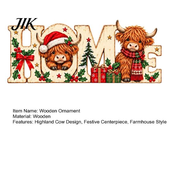 Standing Wooden Signs for Entryways Highland Cow Home Ornament, 2D Tabletop Sign, Rustic Tiered Tray Christmas Decorations Festive Centerpiece Mantel